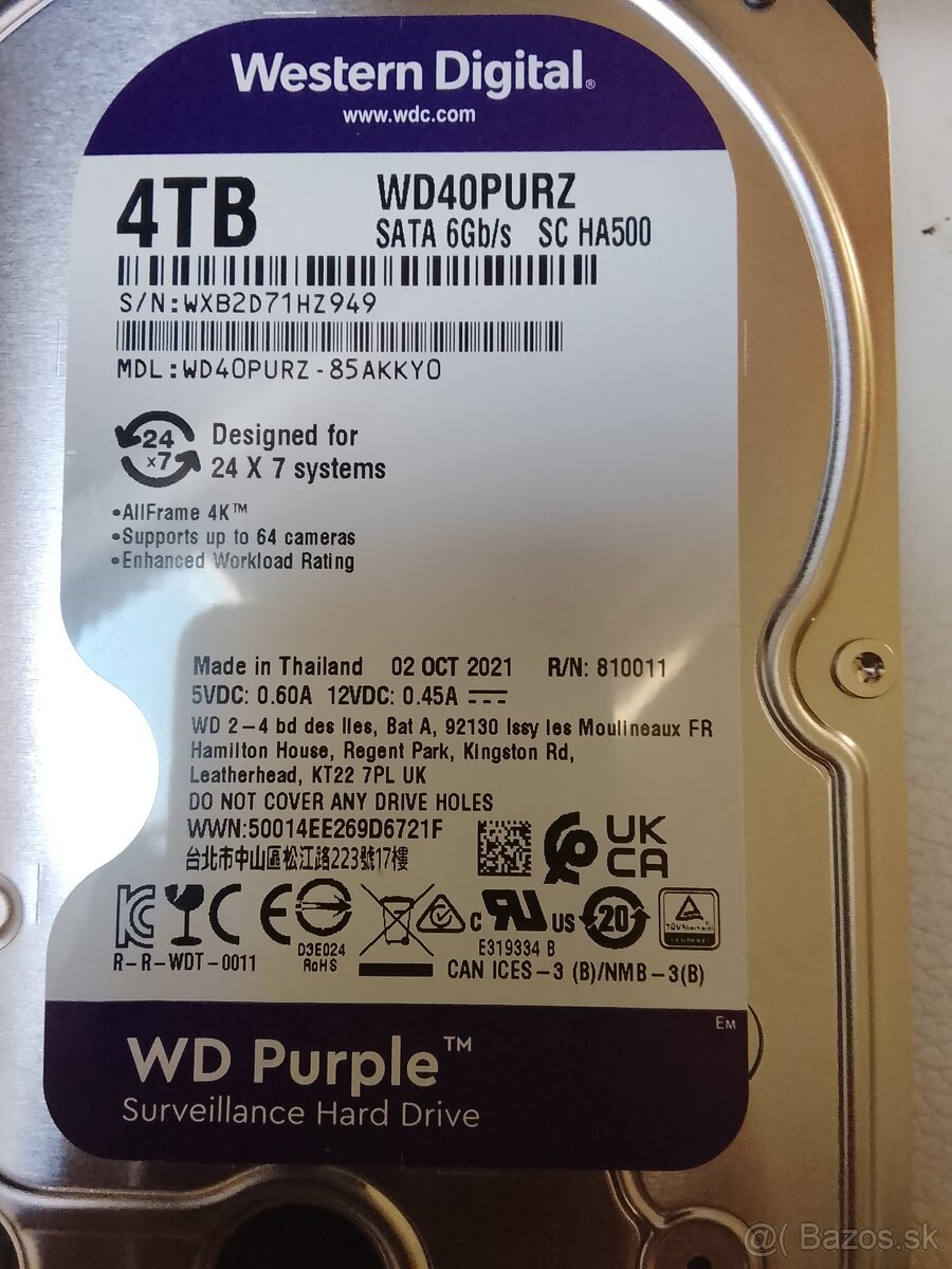 WD Purple 4TB – HDD pre kamery / 24/7