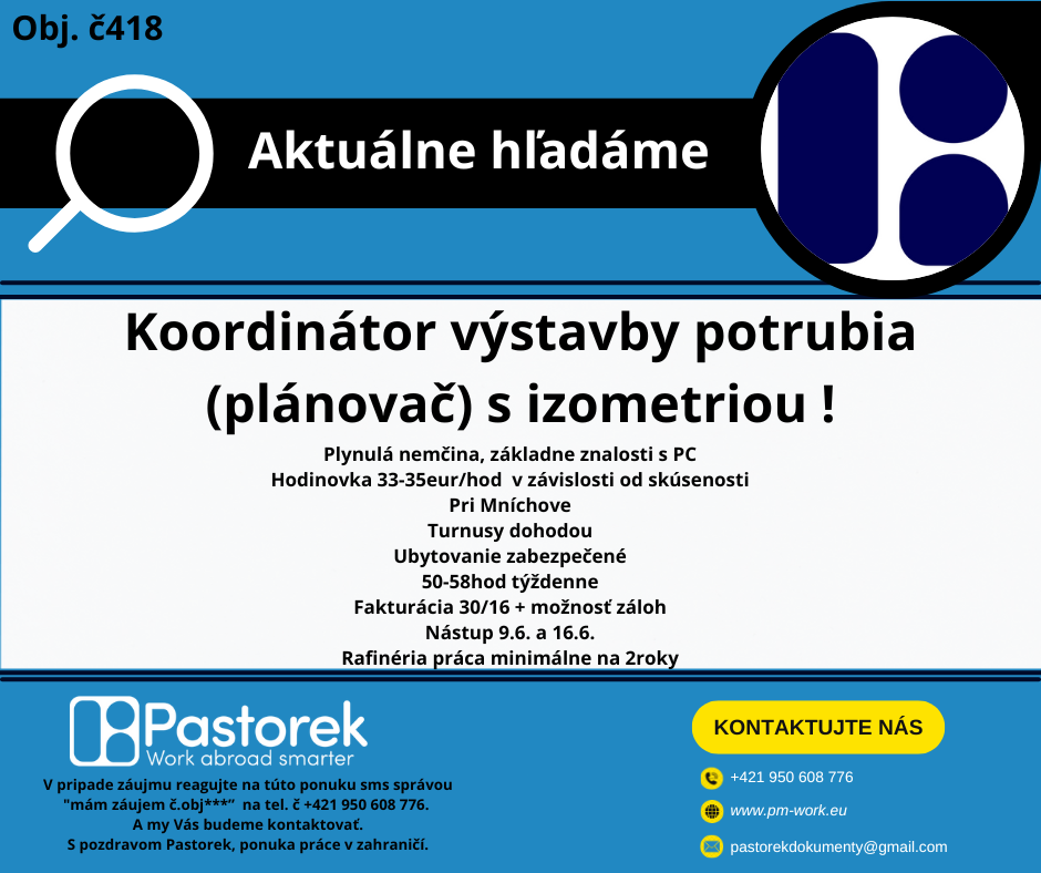 Koordinátor potrubár  (Plánovač s izometriou) - Nemecko