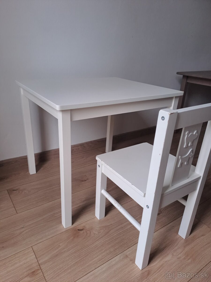 Stôl ikea + stolička kitter biela farba