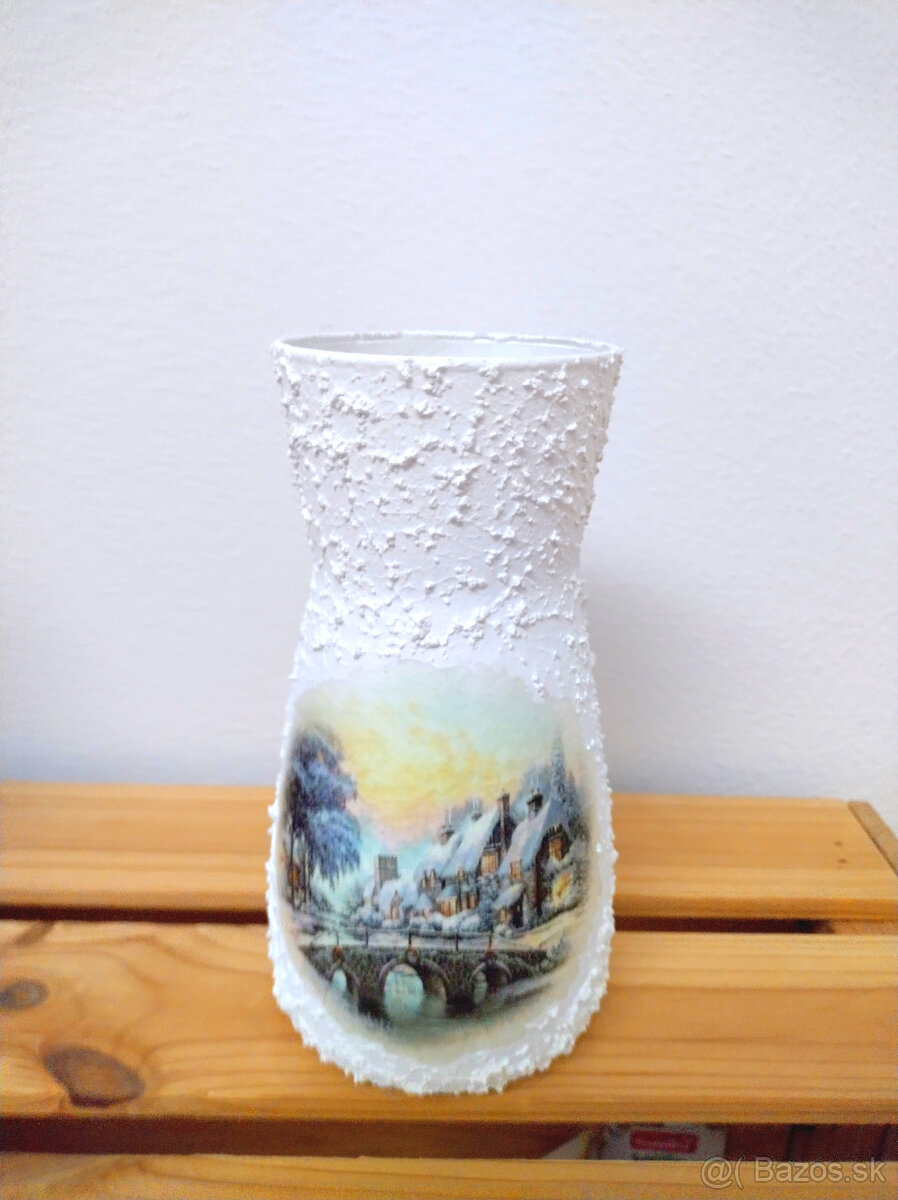 vianočný svietnik, váza decoupage