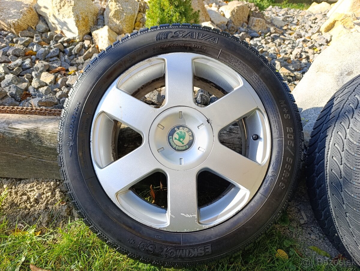 Elektróny Škoda, disky 5x112 r16 + zimné gumy 205/55
