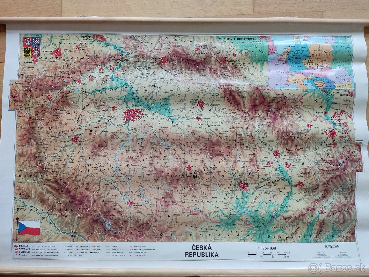 Mapa Českej republiky na stenu