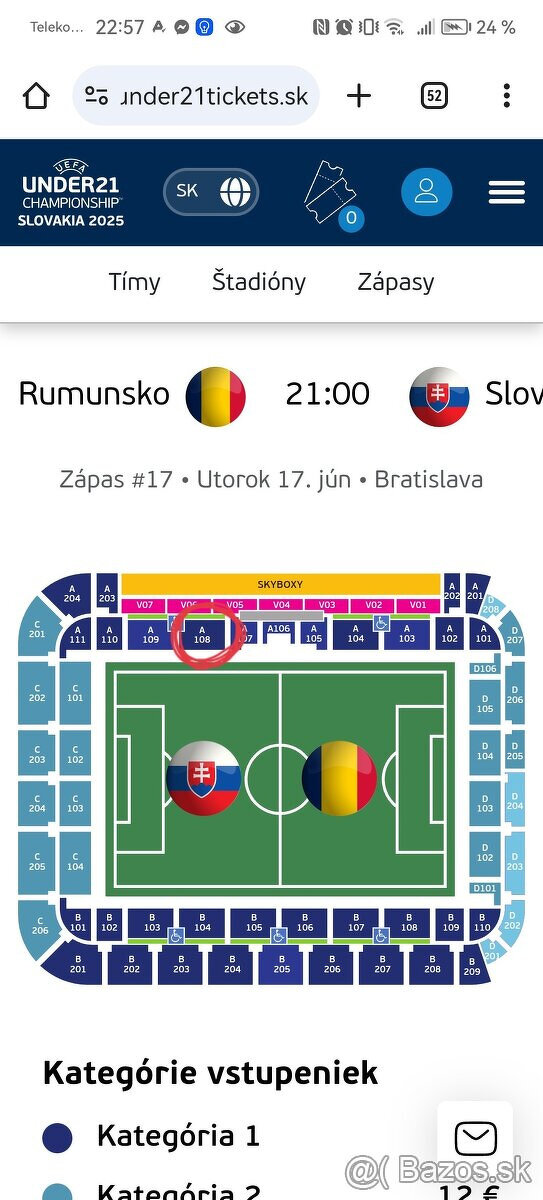 ME U21, Slovensko - Rumunsko, 4 ks sektor v strede ihriska