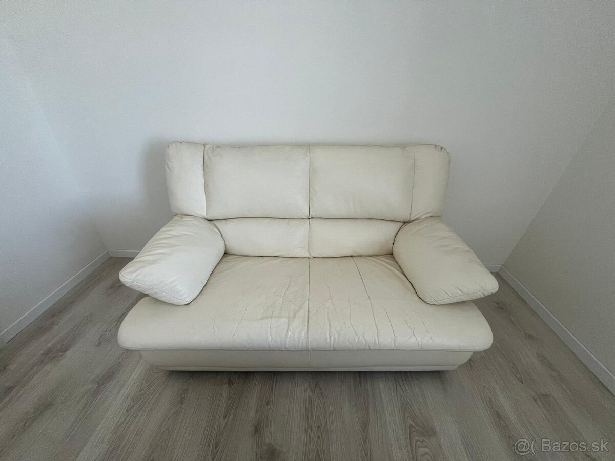Kožená 2-sedačka, biela, veľmi dobrý stav