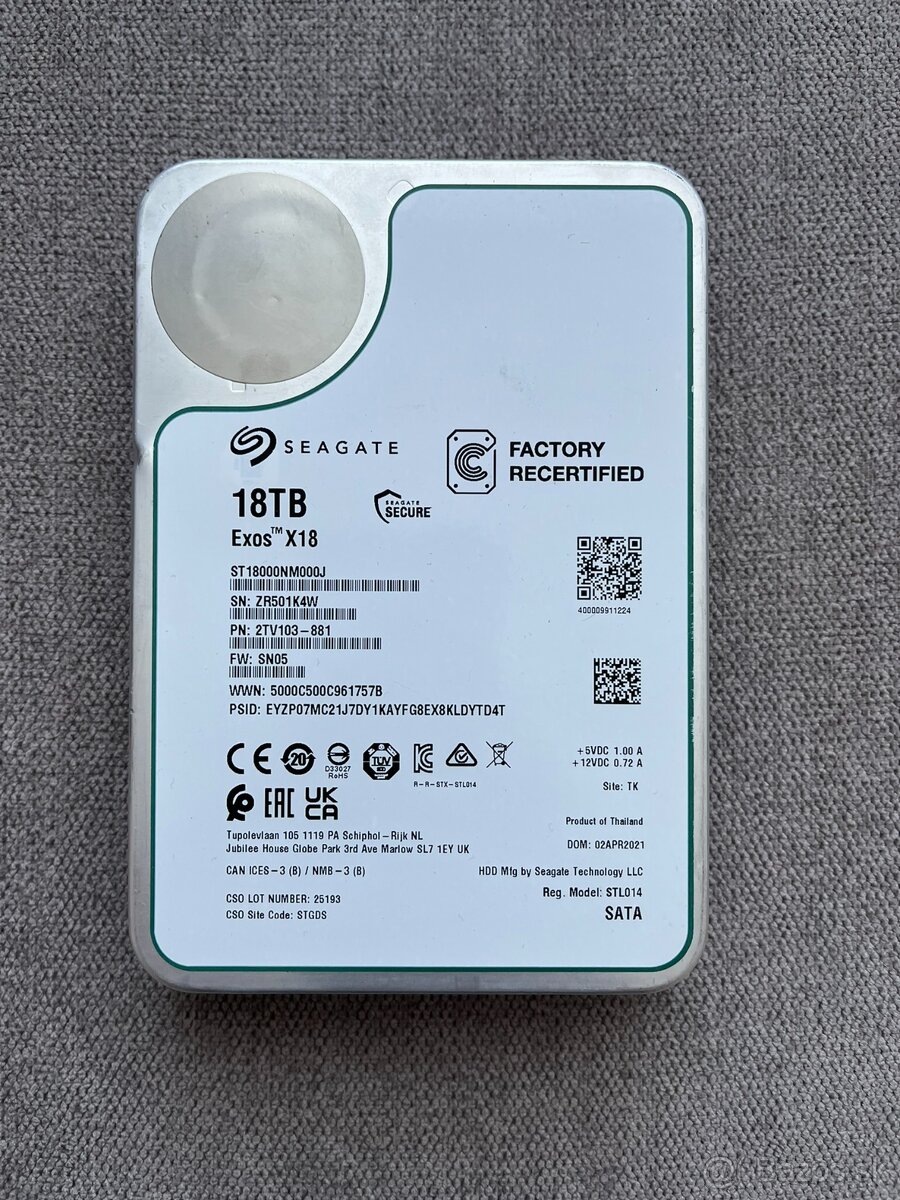 3,5" HDD Seagate Exos / Western Digital 18TB