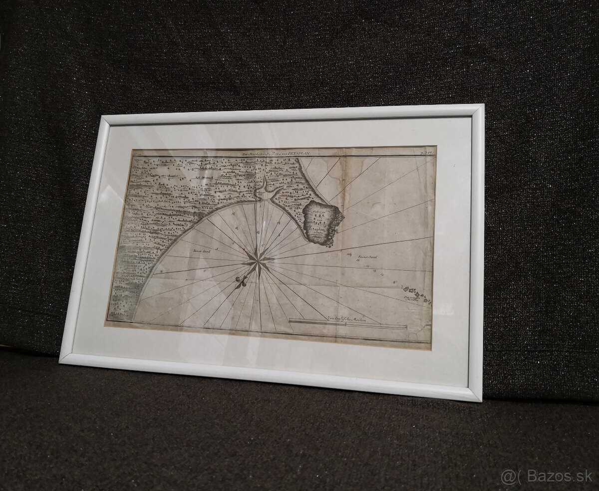 Starožitná mapa zálivu a skál Petatlan z roku 1749