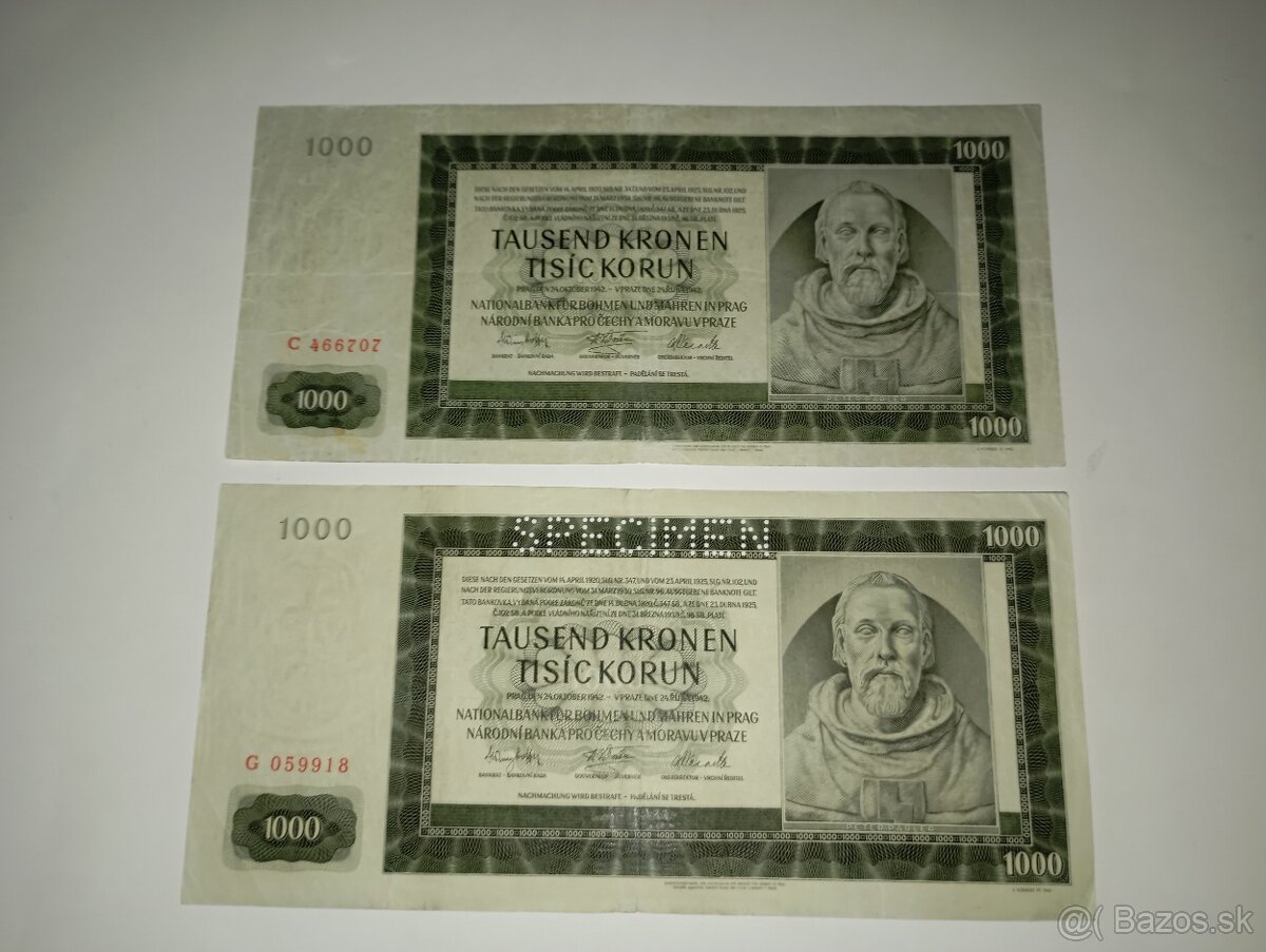 BANKOVKY 1000 K 1942, JEDNOPÍSMENNÉ SÉRIE