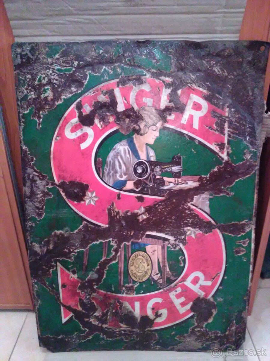 Stará originálna smaltovana tabuľa SINGER