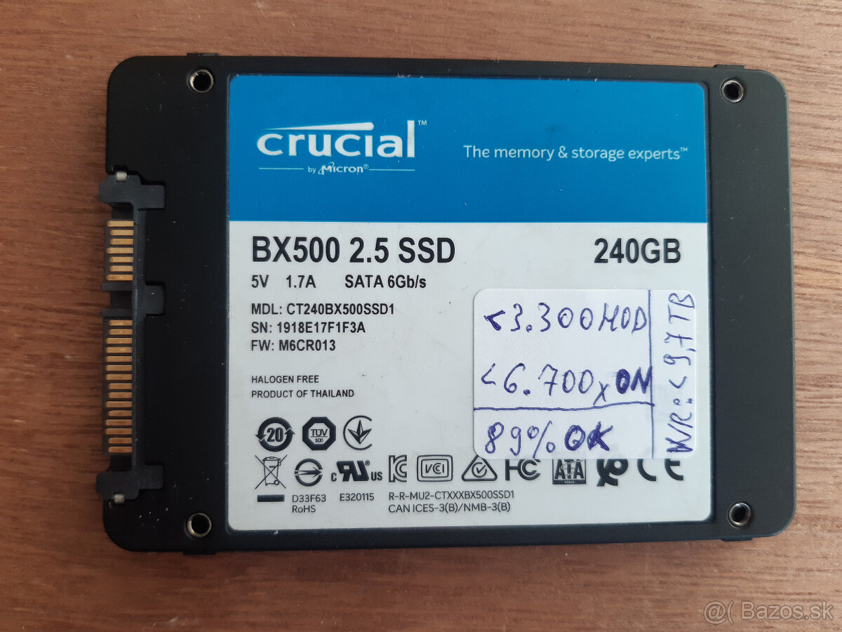 SSD 240GB CRUCIAL BX500 2,5" SATA3