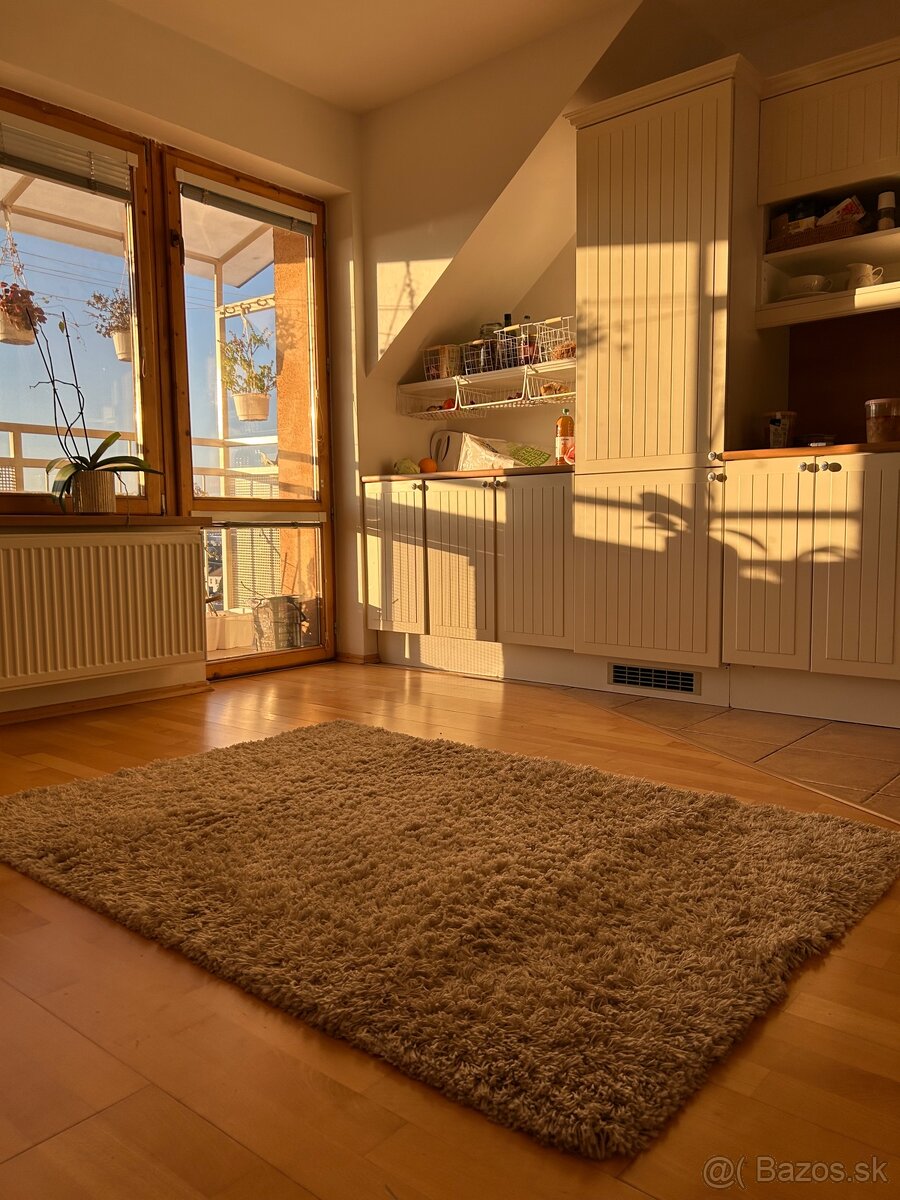 Béžový koberec s dlhým vlasom