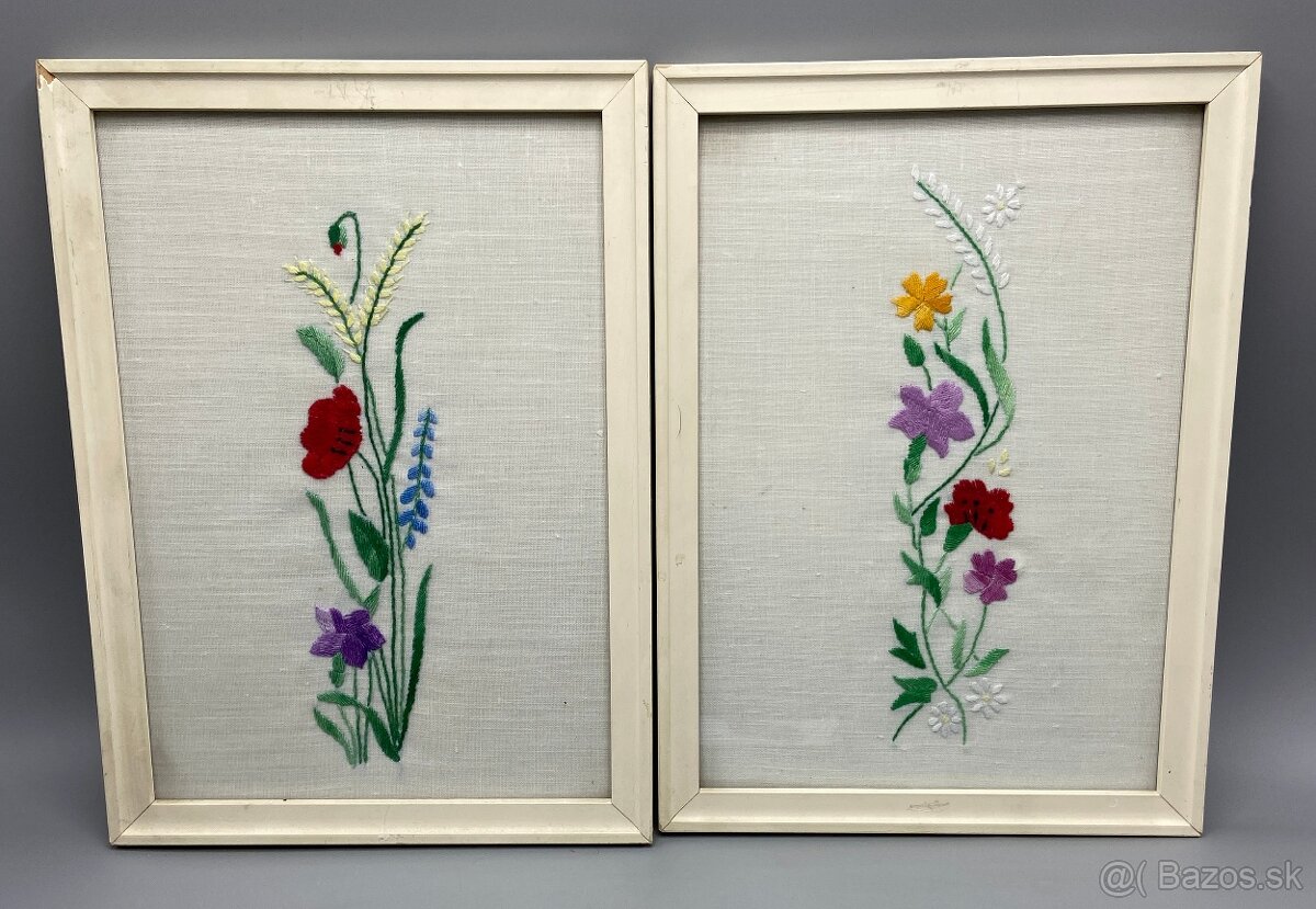 Vyšívané obrazy s lúčnymi kvetmi