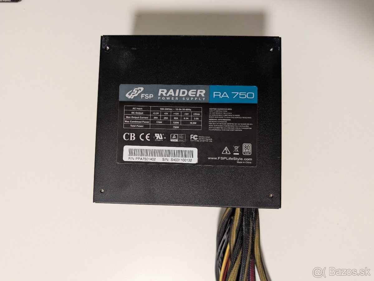 Predám Výkonný PC Zdroj FSP Raider RA 750 – 750W, 80 PLUS Si