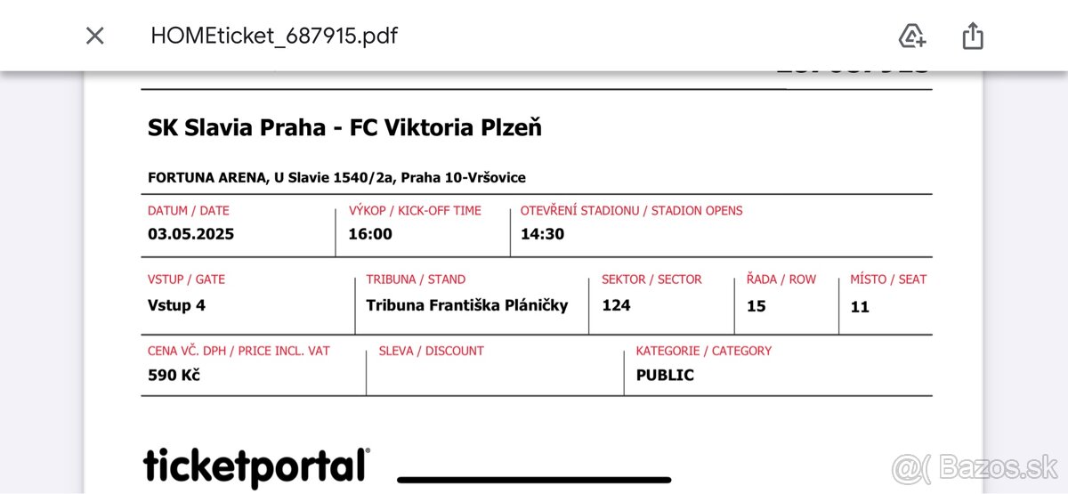 Vstupenky futbal Slávia Praha - Viktôria Plzeň