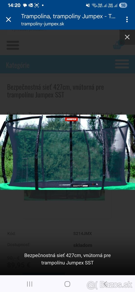 Predám sieť pre trampolínu - úplne nová nepoužitá