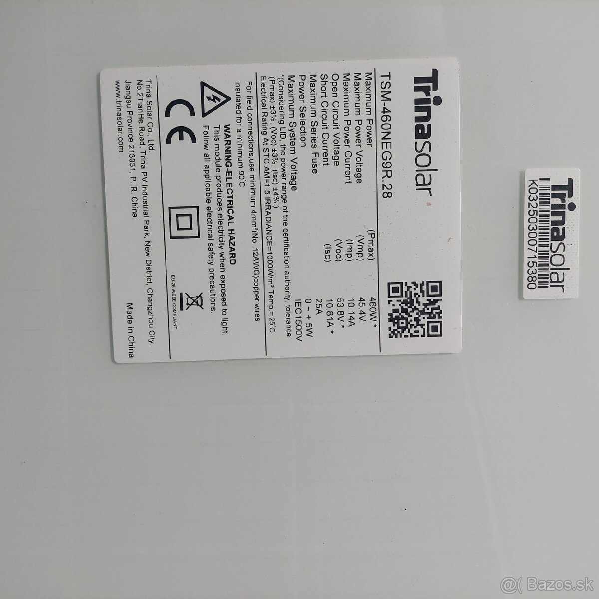 Kúpim solárny/fotovoltaický panel Trinasolar 460WP bifac