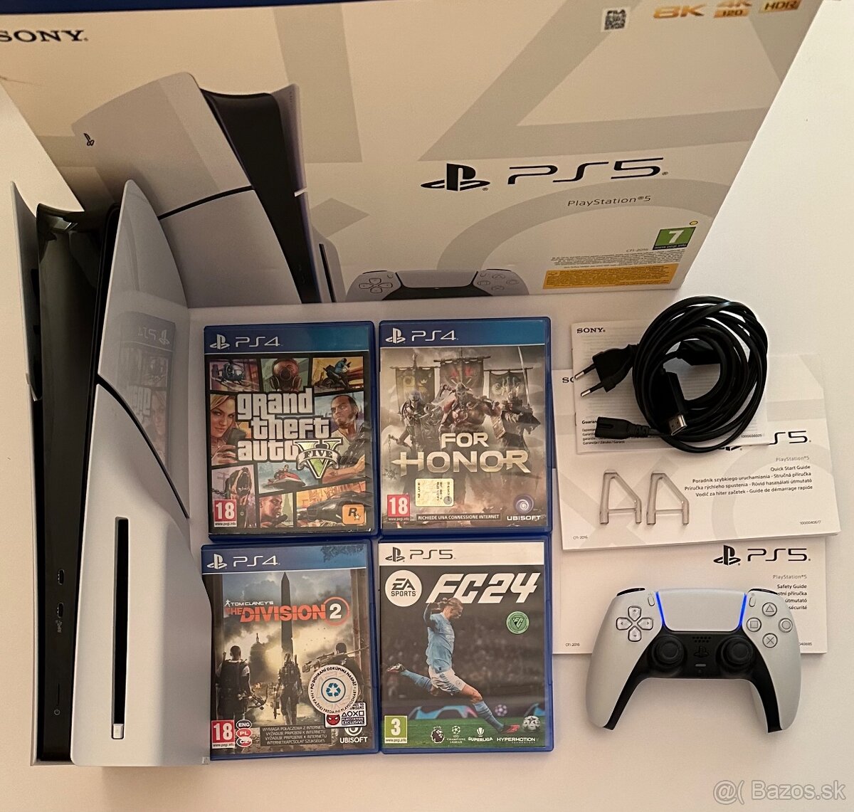 Playstation 5 Slim + 1x ovládač + krabica + 4 hry