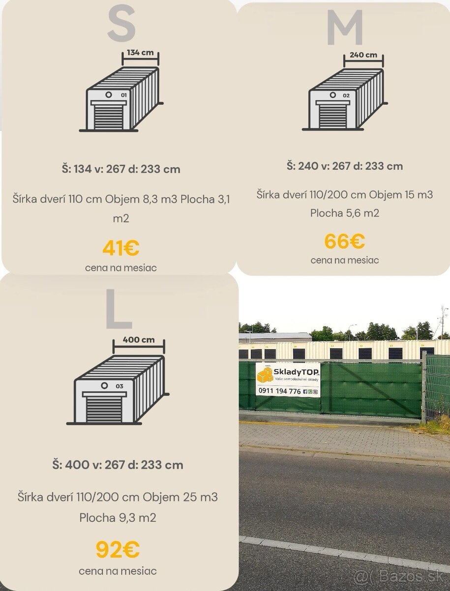 Prenájom skladových kójí veľkosti S,M,L