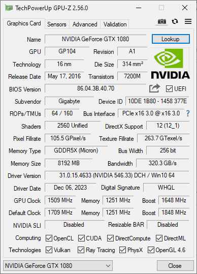 GIGABYTE GeForce AORUS GTX 1080 8G