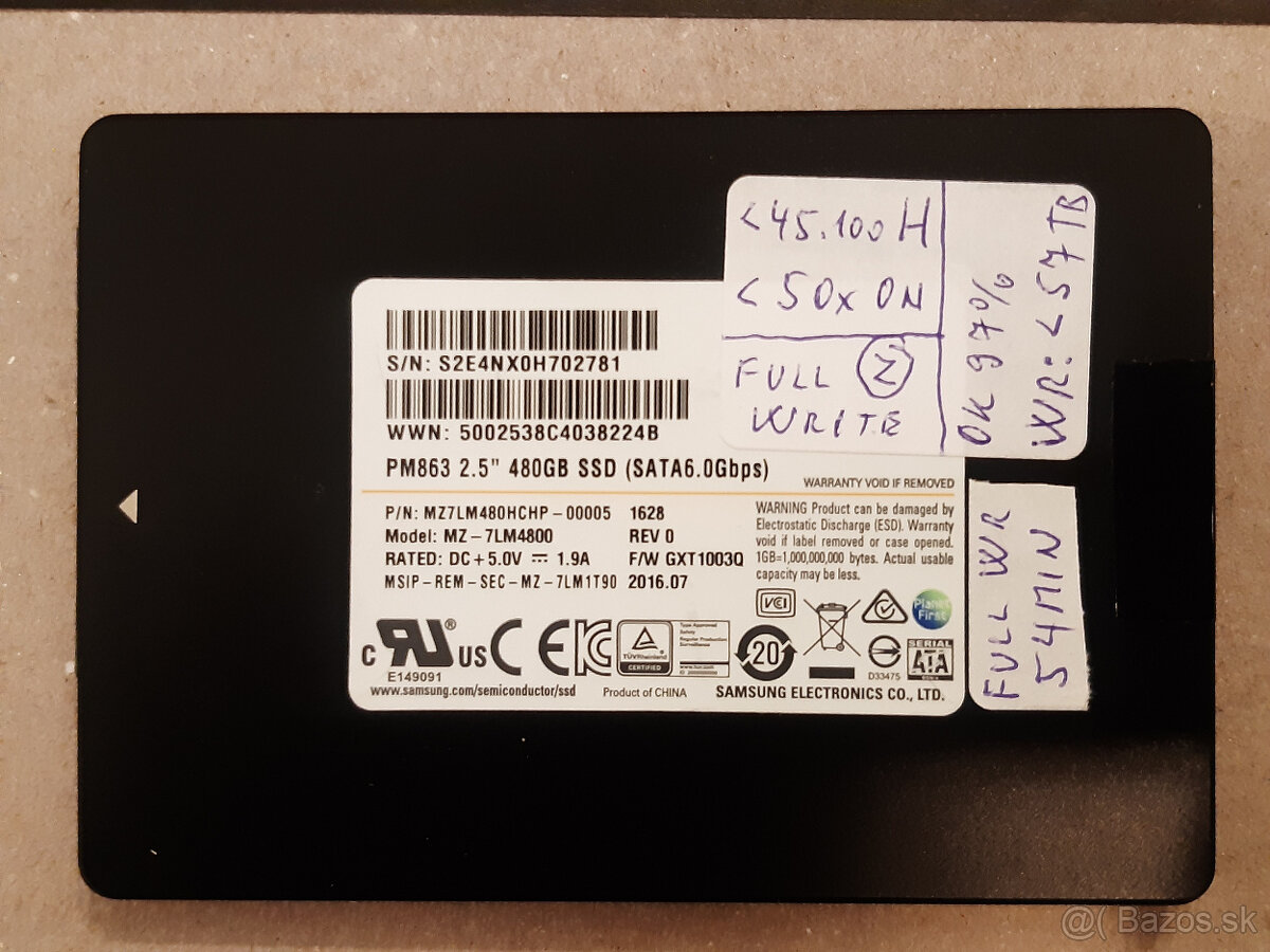 SSD 480GB SAMSUNG PM863 Series Enterprise SSD 2,5" 7mm SATA