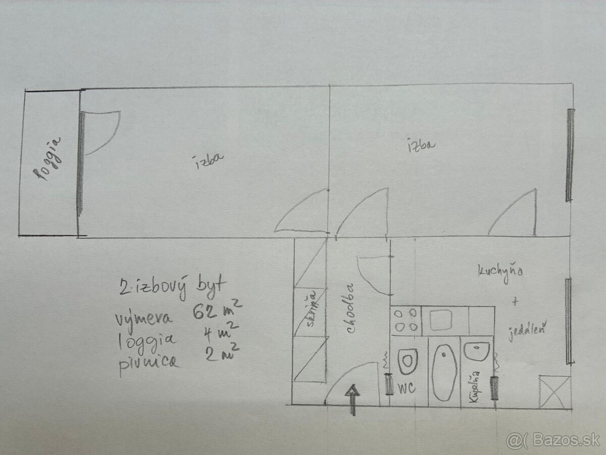 Veľkometrážný 2-izbový byt