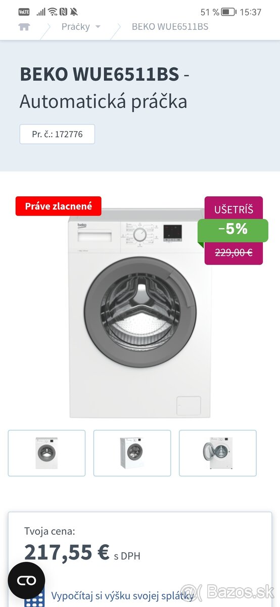 Predám novú automaticku pracku Beko používanú par krát