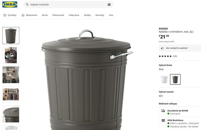 KNODD Nádoba s vrchnákom, sivá, 40 l