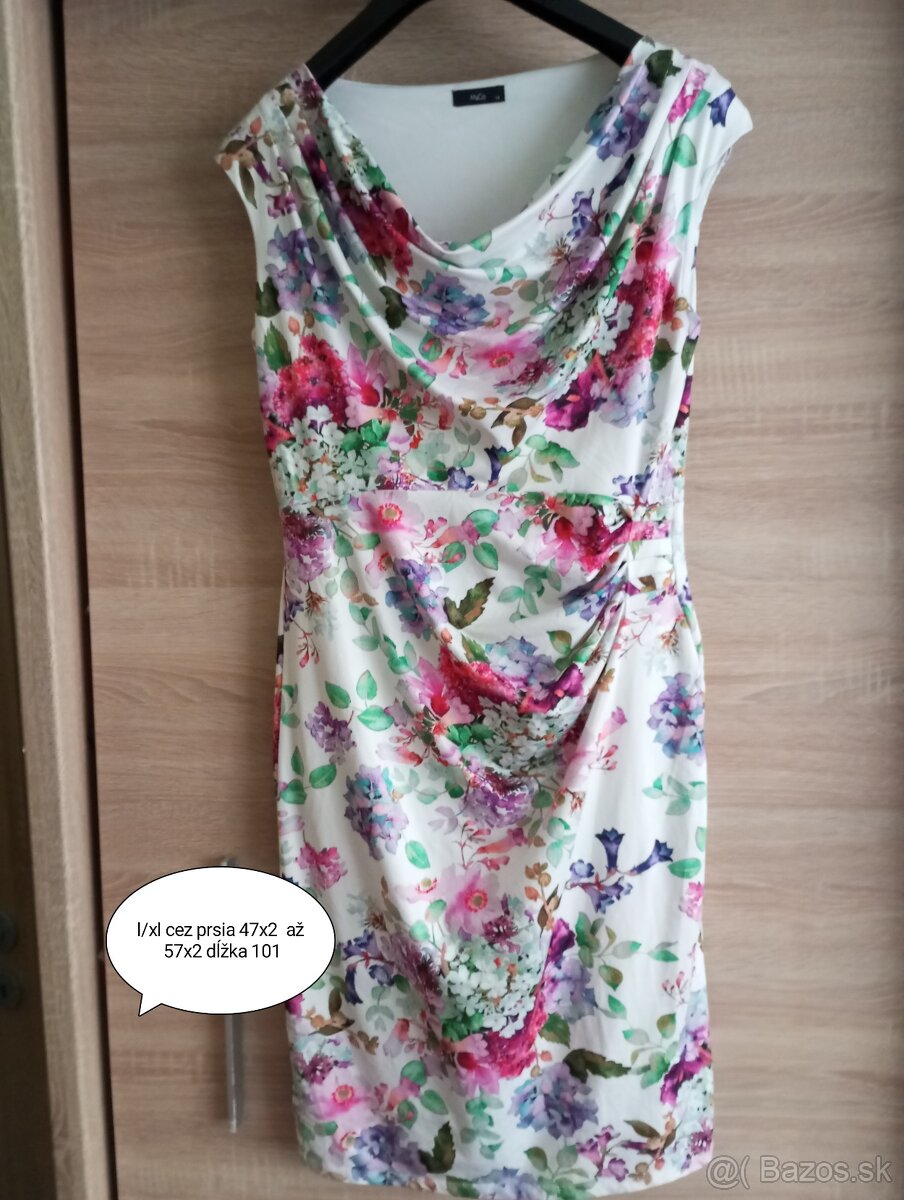 Spoločenské šaty biele s kvetmi L/xl