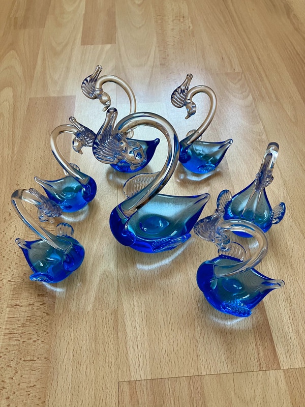 retro sklenene labute 7 ks