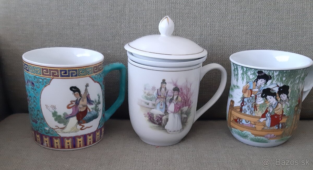 Porcelànovè hrnceky s motìvom gejšì