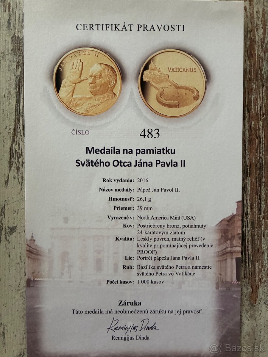 Pozlátená medaila Jan Pavol 2