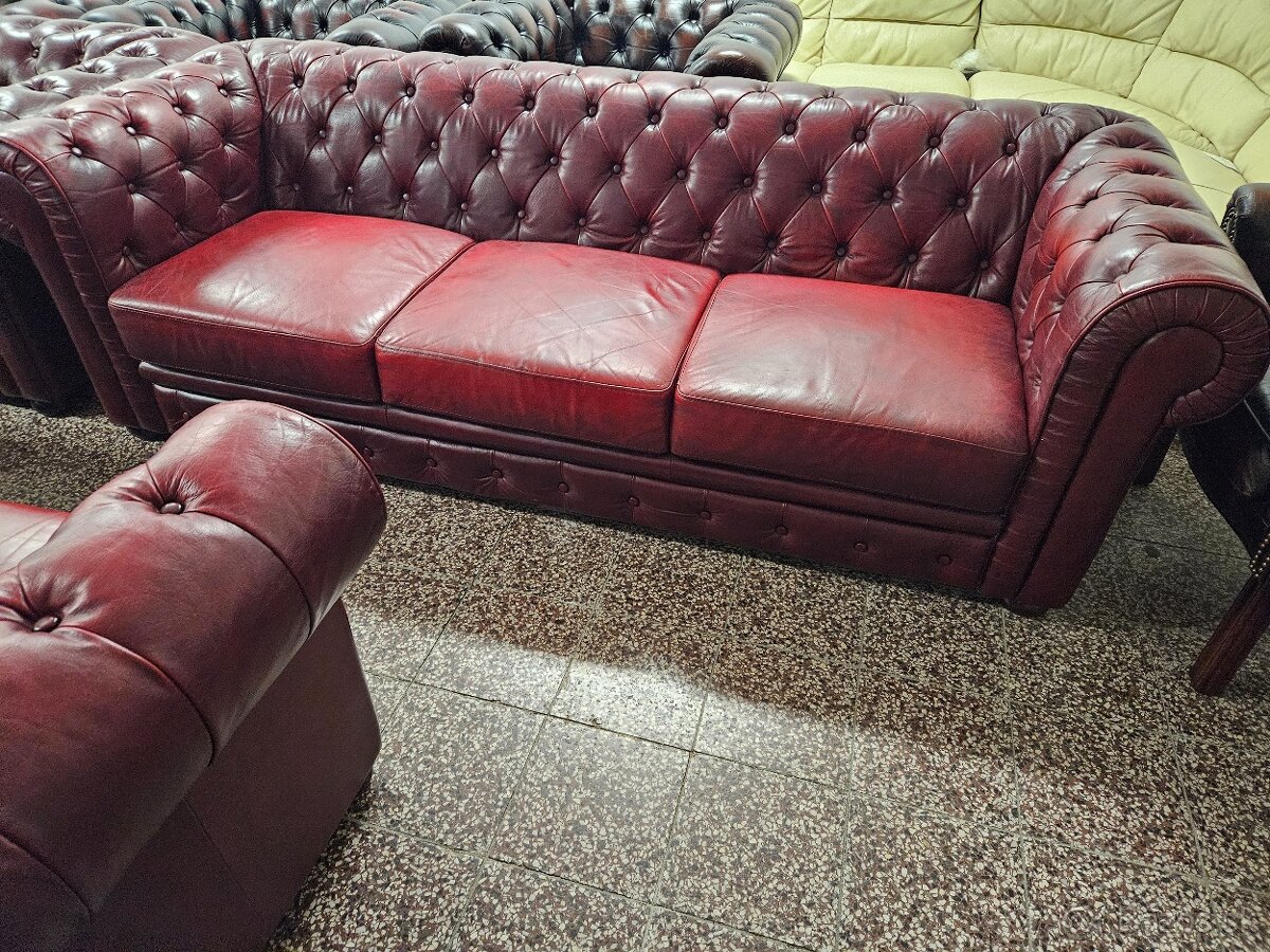 3+2+1,CHESTERFIELD ŠTÝL,KOŽENÁ SEDAČKA