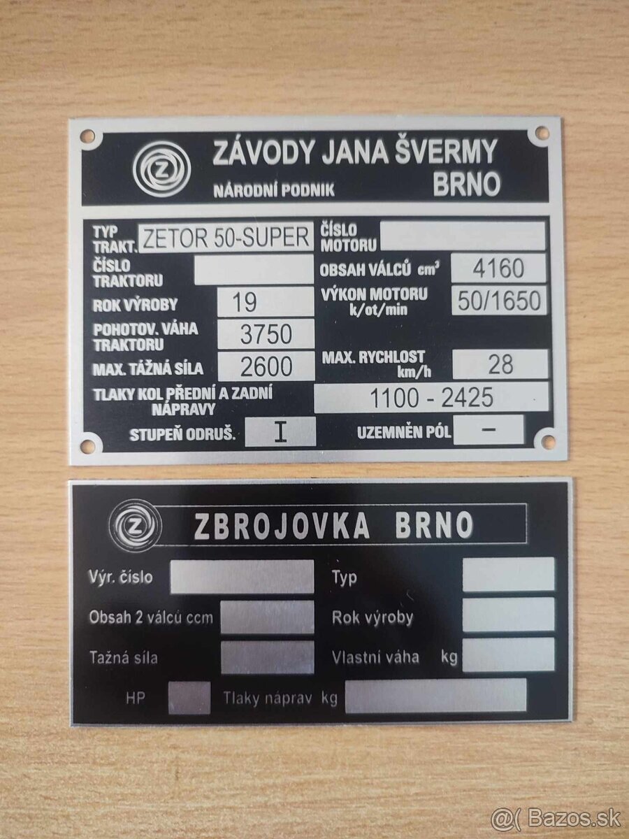 Výrobný štítok na Zetor 25 a 50