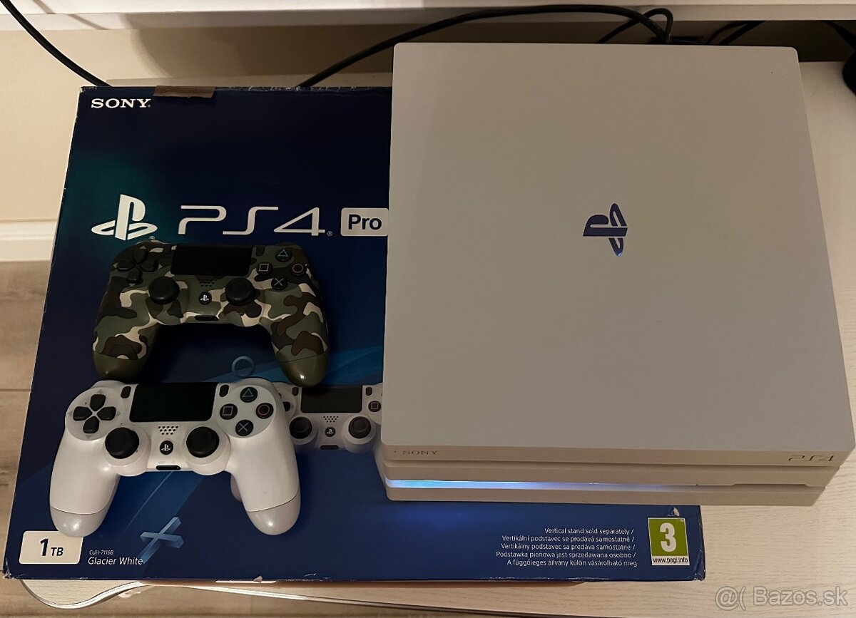 PS 4  PRO 1 TB WHITE - STAV AKO NOVÝ + 2x ovládač