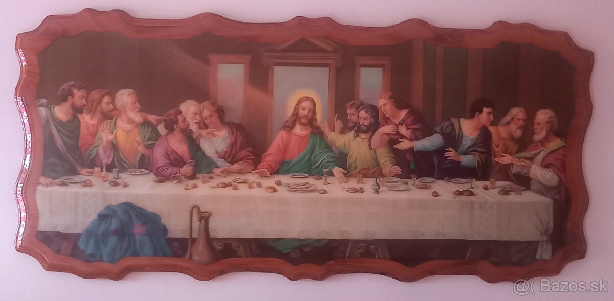 Vintage wooden back print depicting the last supper.