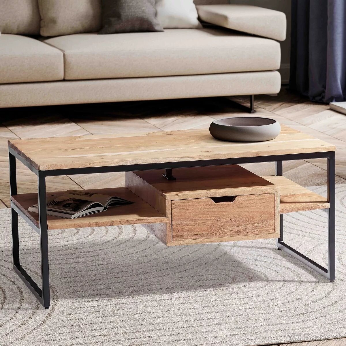 Konferenčný stolík drevený akacia 90 cm