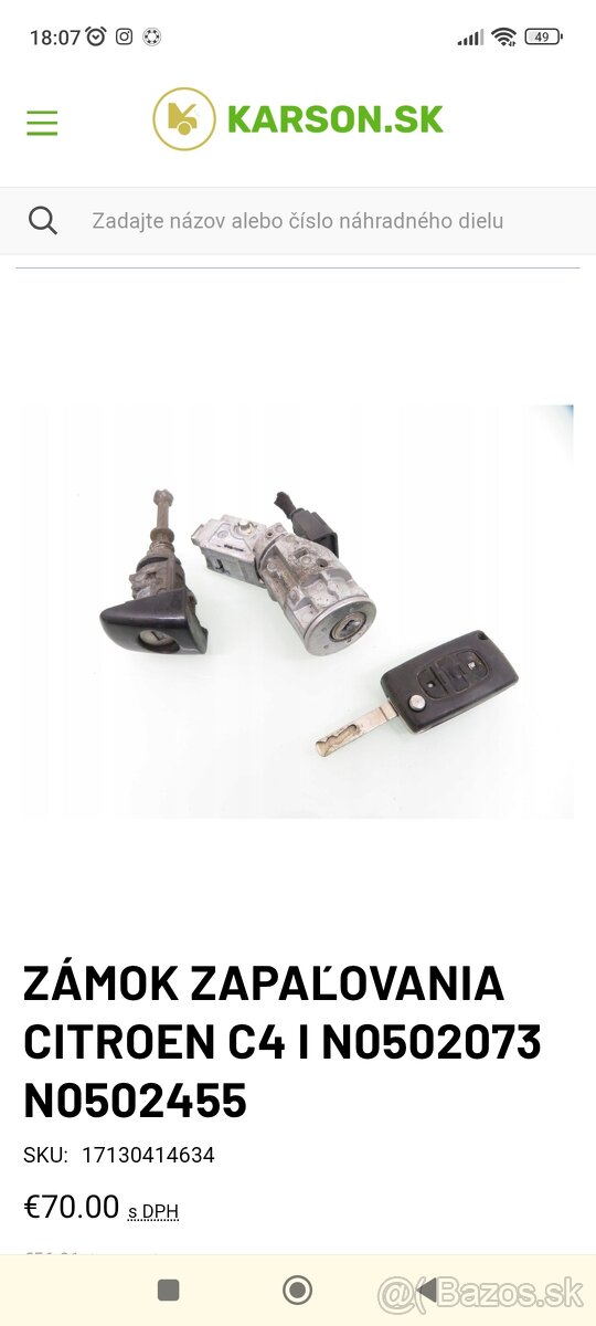 Predám zámok zapaľovania Citroen