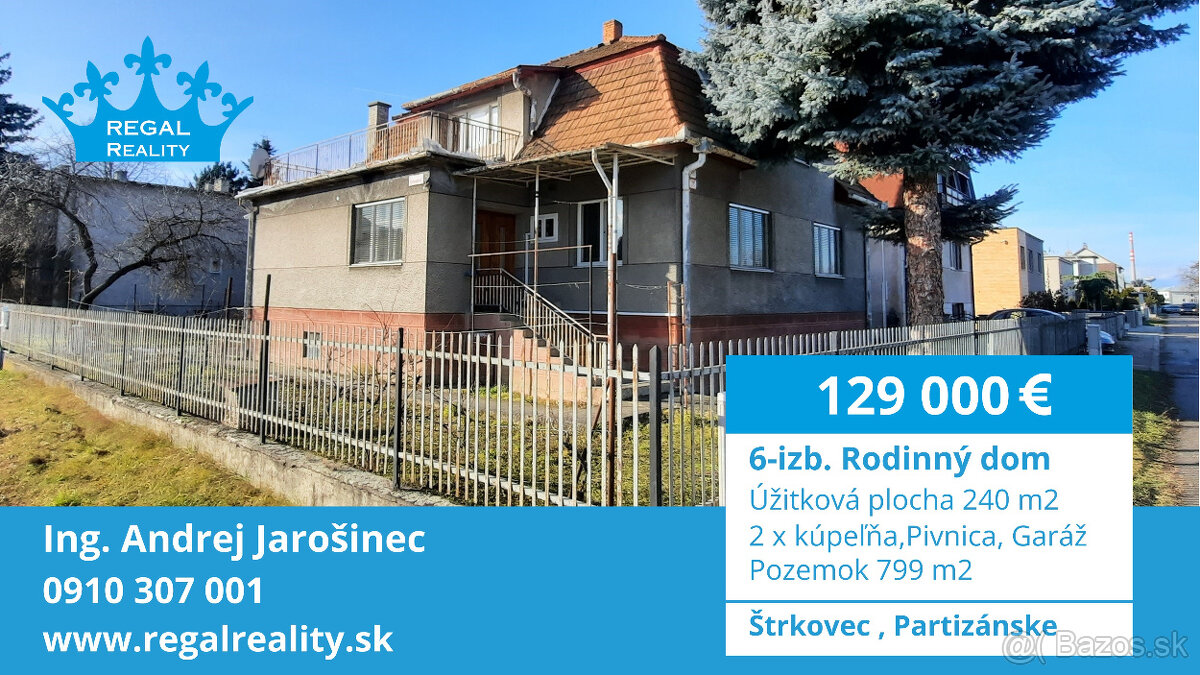 6 – izb. Rodinný dom, 799 m2, Štrkovec, Partizánske