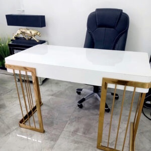 Exkluzívny biely luxusný nerezový písací stôl v zlatej farbe