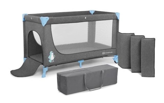 Detská cestovná postieľka Kinderkraft Joy sivomodra