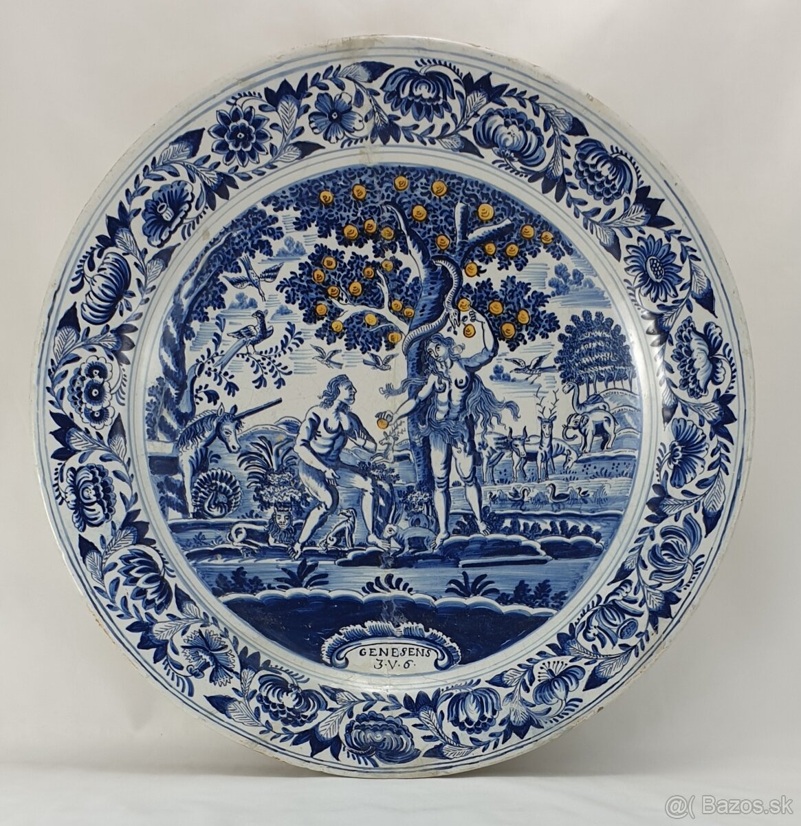 Vzácny fajansový tanier / vyše 300 . ročný / - 38 cm