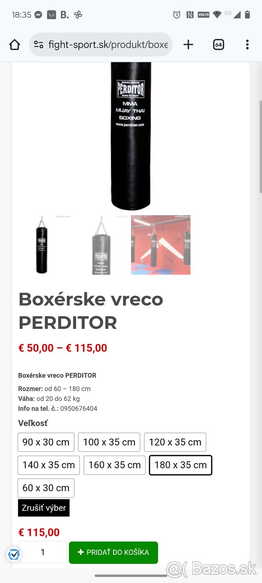 Boxerské vrece perditor 180x35 60kg