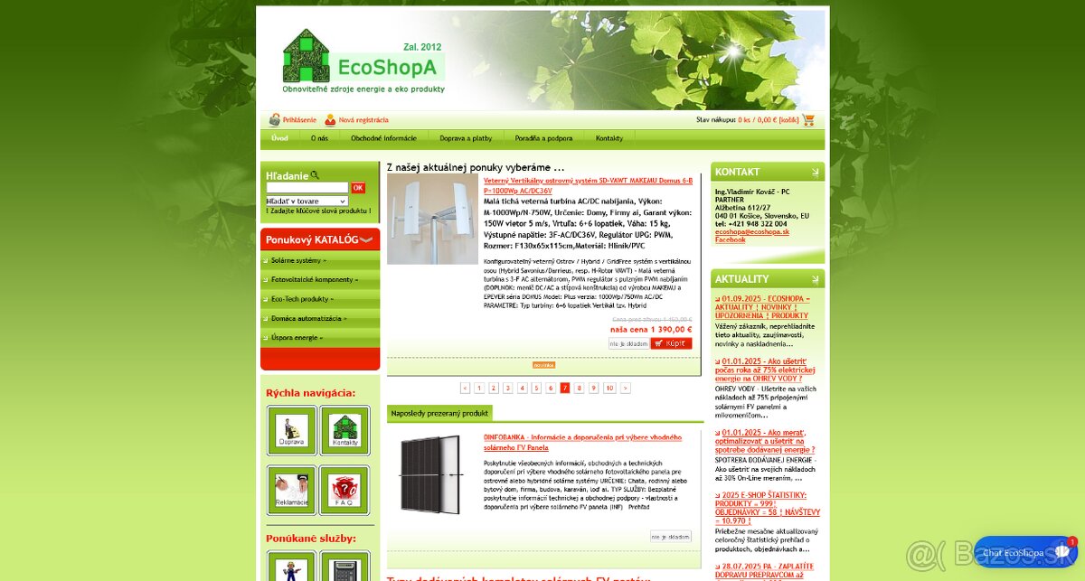 Predám zabehnutý eshop s fotovoltaikou ecoshopa.sk