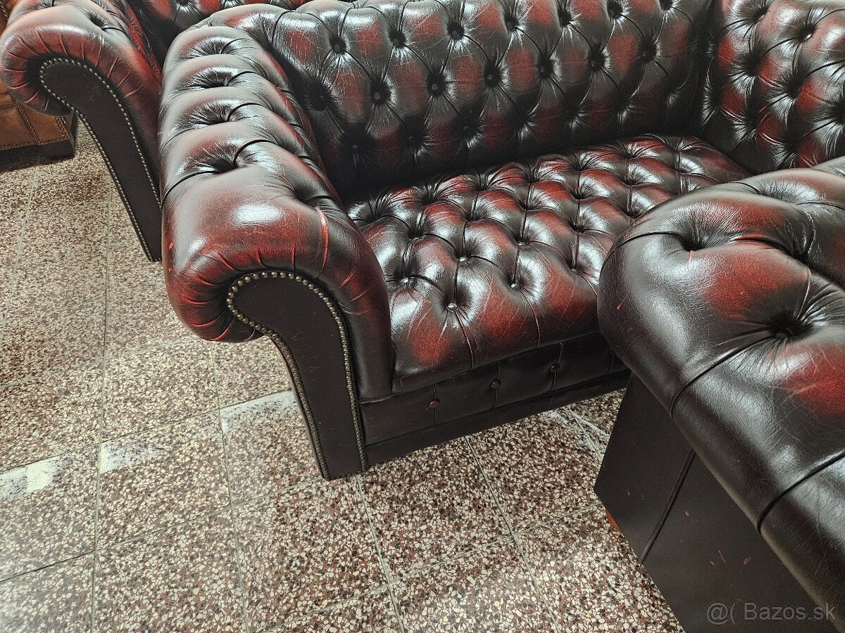 CHESTERFIELD ŠTÝL KOŽENÁ,DVOJFAREBNÁ,3+2+1,ZNÍŽENÁ CENA
