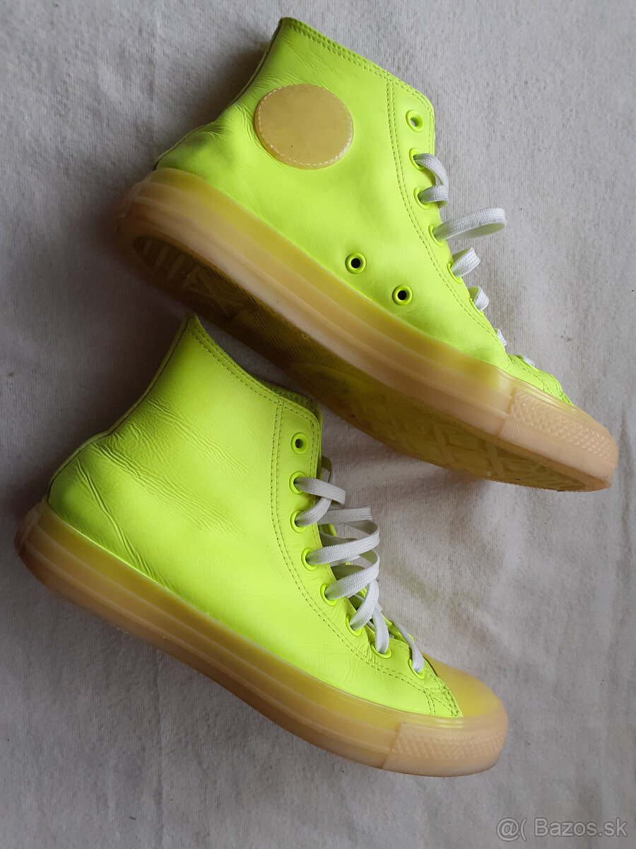 Krikľavo zelené, zeleno-žlté kožené Converse č. 41,5