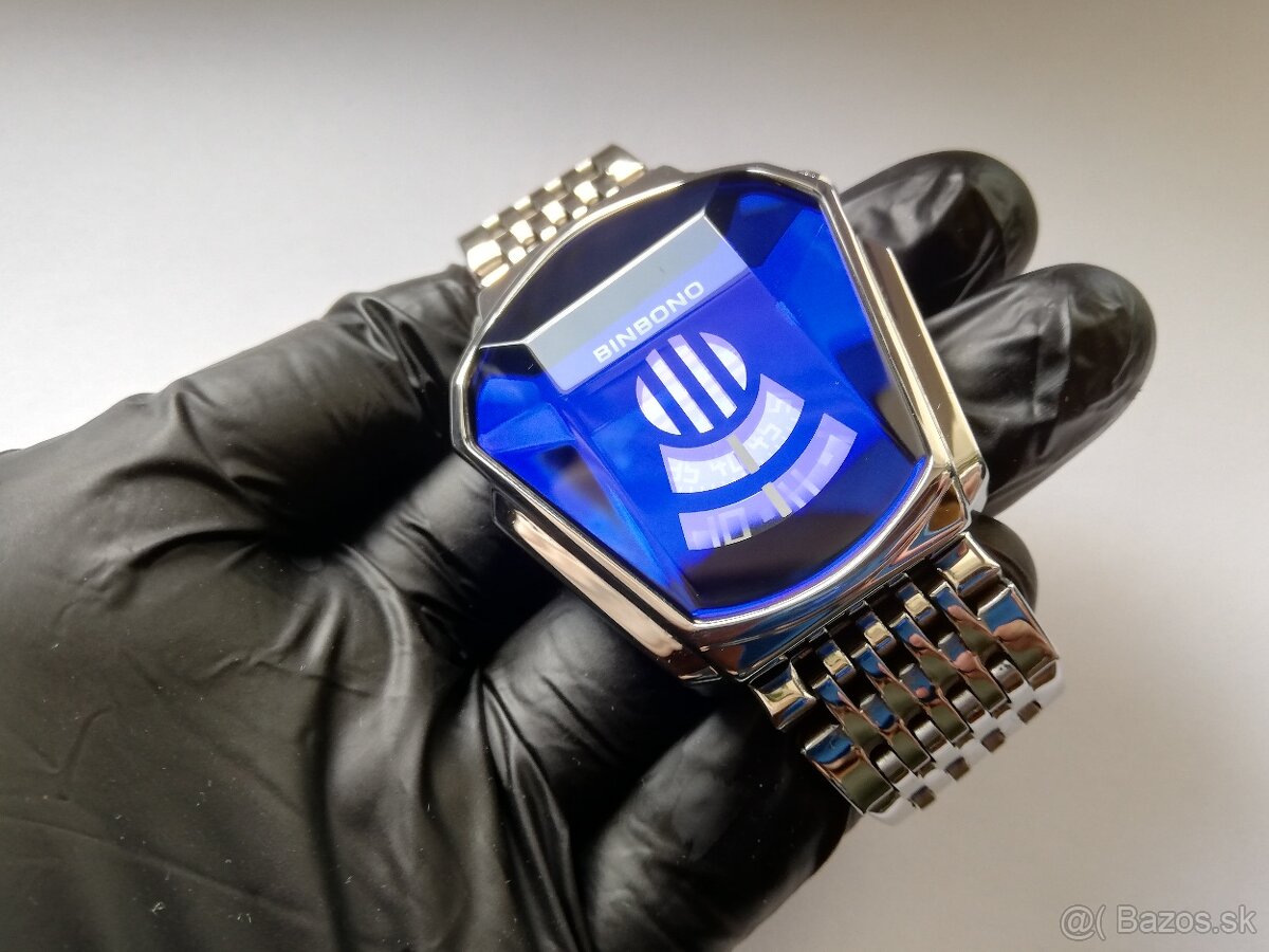 krásne modro/strieborné zaujímavé jedinečné hodinky