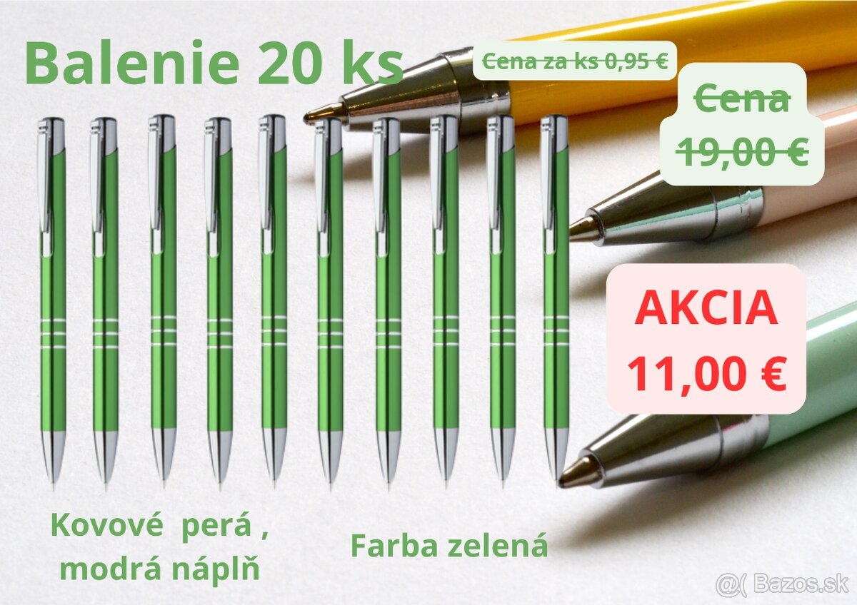 Kovové guľôčkové perá , balenie 20 ks , farba zelená