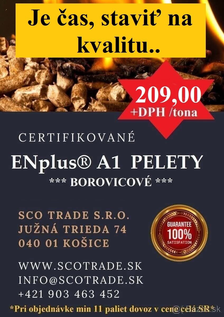 TOP - Certifikované ENplus® A1  pelety - 0,27% popol