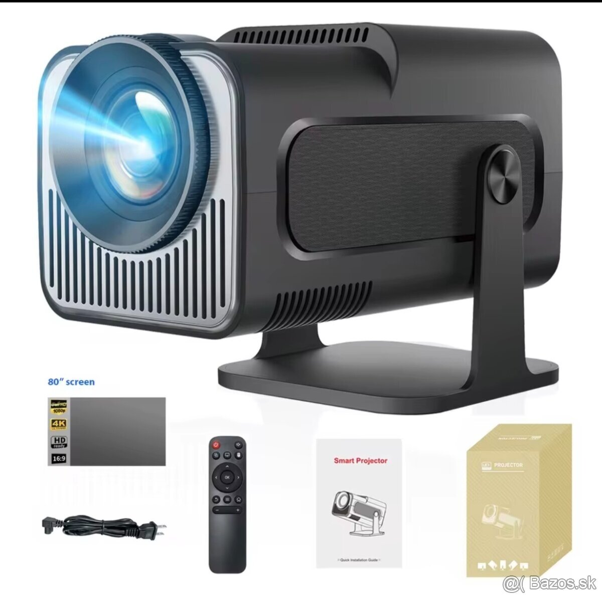 4k projektor android, Bluetooth, WiFi, obraz 150"+plátno