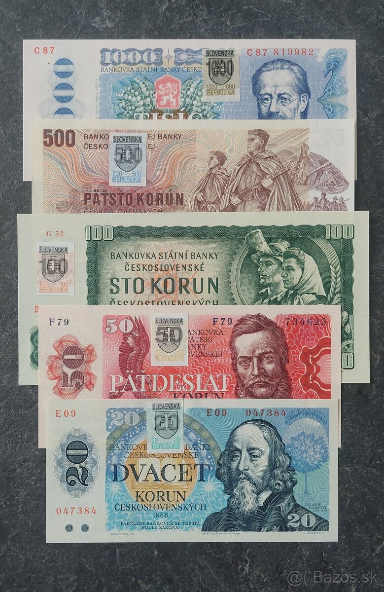 Sada ČSSR bankoviek + SK kolok