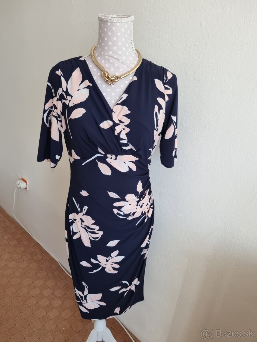modré elastické šaty s marhuľovým vzorom Ralph Lauren 40
